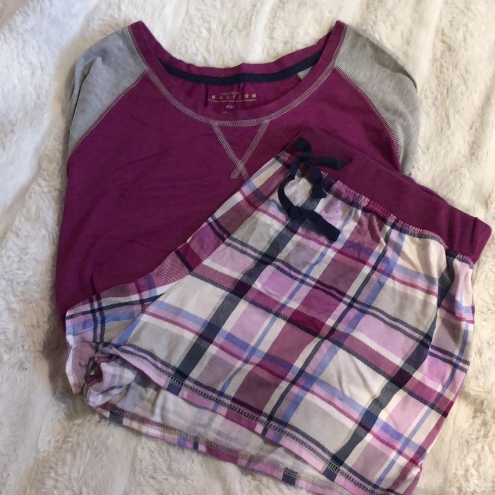 Long Sleeve Purple And Gray Shirt With Paid Shorts (Pajama Set)